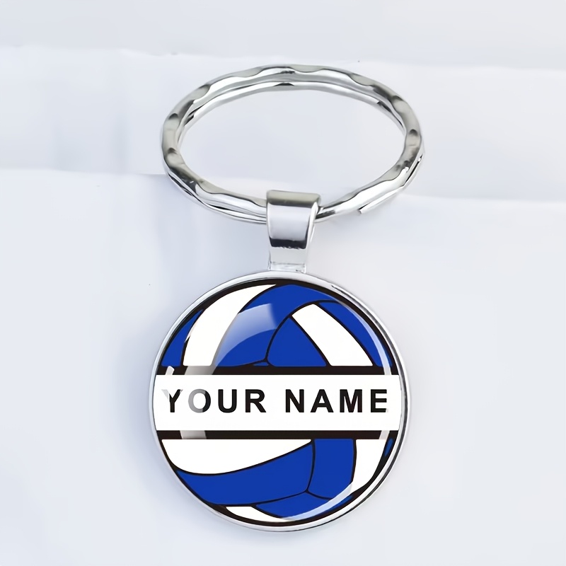 TEMU [Personalización] 1 llavero de voleibol con personalizado, texto de personalizado, llavero con colgante de de vidrio de voleibol multicolor,