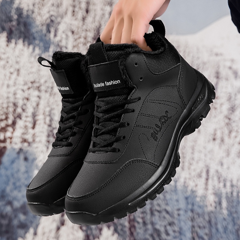Image of Men's Autumn Winter New Plus Size Casual Warm Snow Boots, Lined Anti-slip Hiking Shoes, Leisure Footwear
