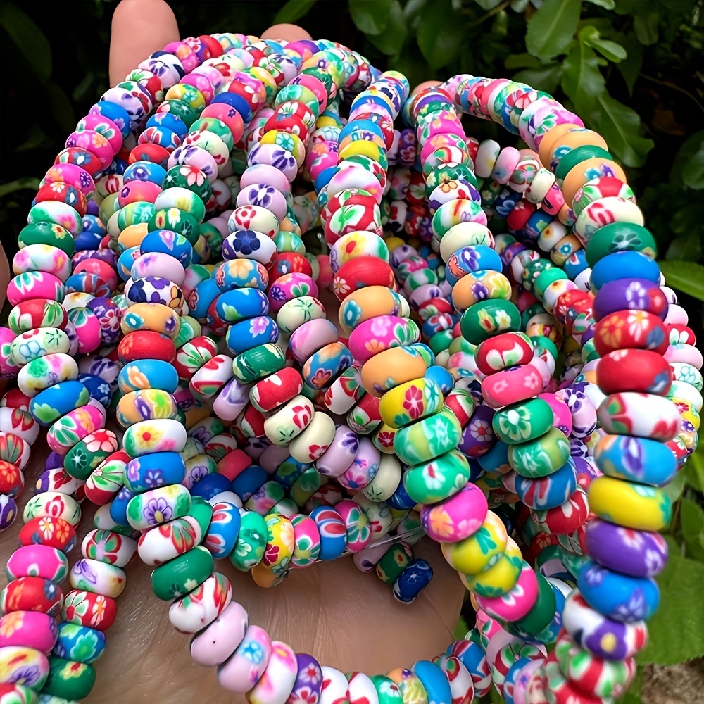 65pcs Vibrant Floral Polymer Clay Beads for Jewelry Making