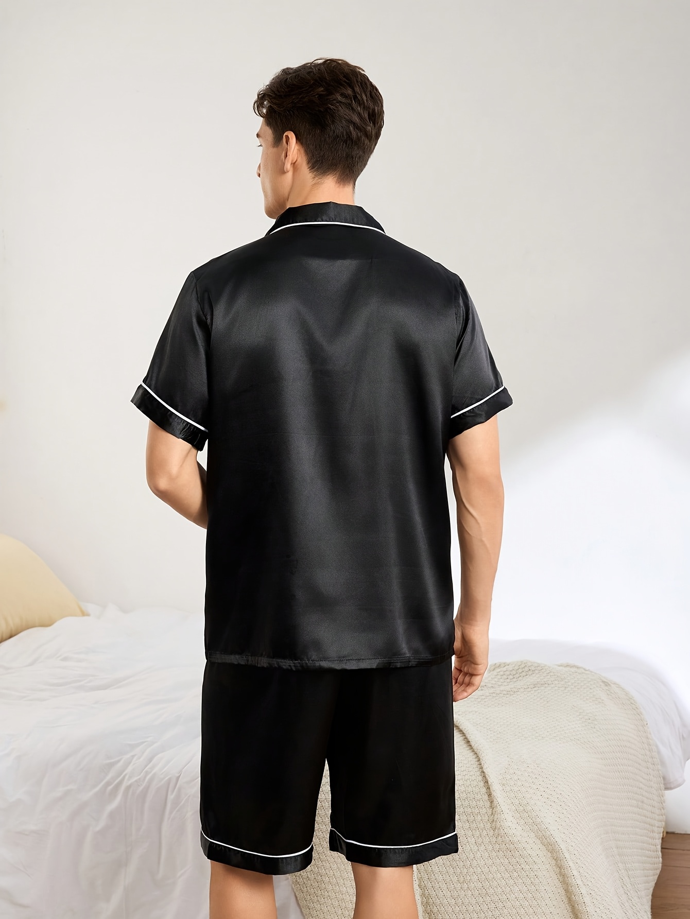 Single Set MEN/WOMEN Romantic Valentine's Day Couple's Style Heart Letter Print Y Cardigan Button-Up Short Sleeve Top + Shorts for Men or Women