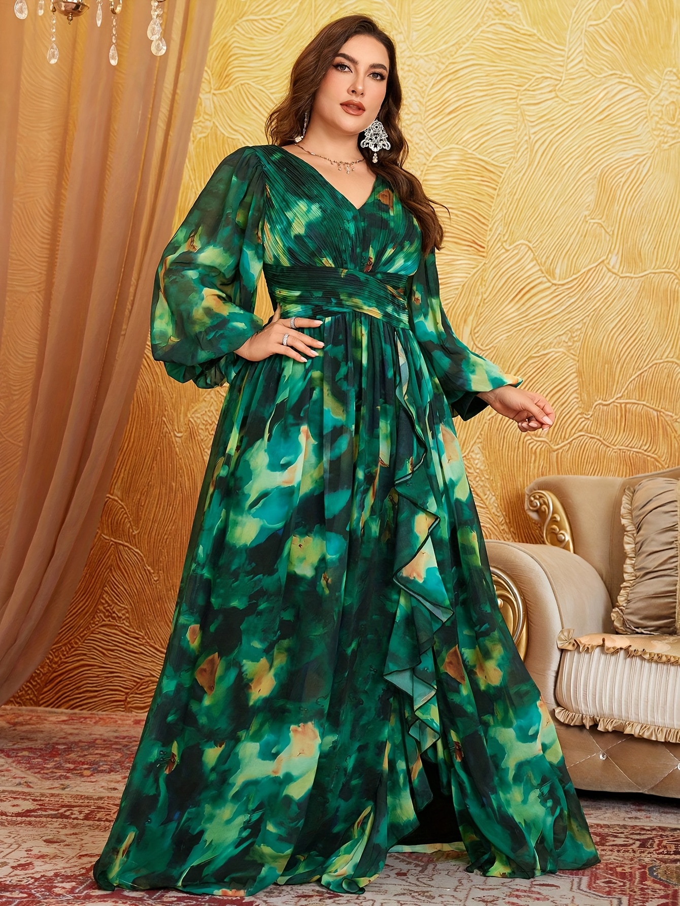 white christmas dresses Watercolor Floral Print Strapless Maxi Dress - Blue