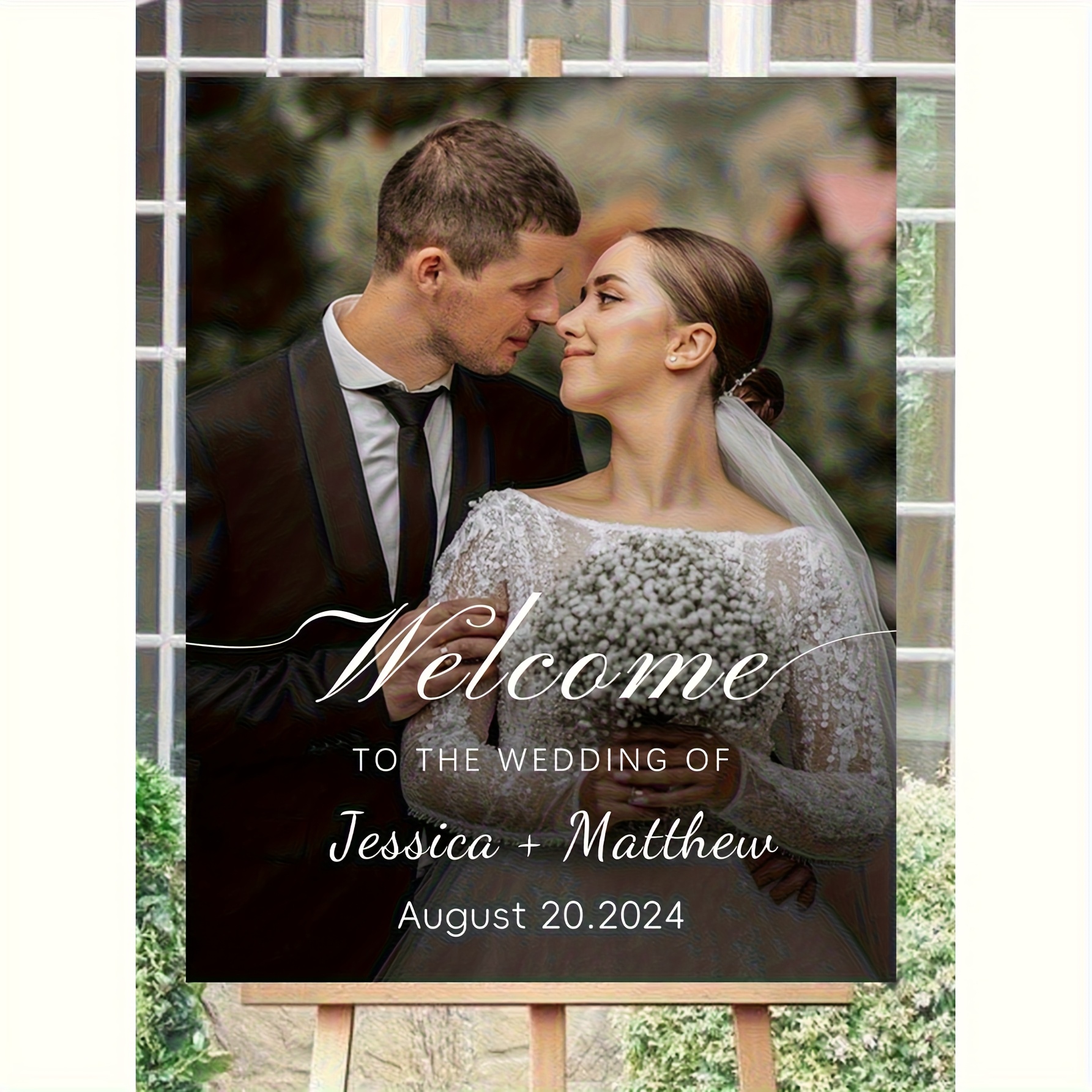 TEMU [2d Flat] Custom Wedding Welcome Sign - Acrylic, Elegant White & With "welcome To Jessica + " Text, Engagement & Party Decor, Wedding Welcome
