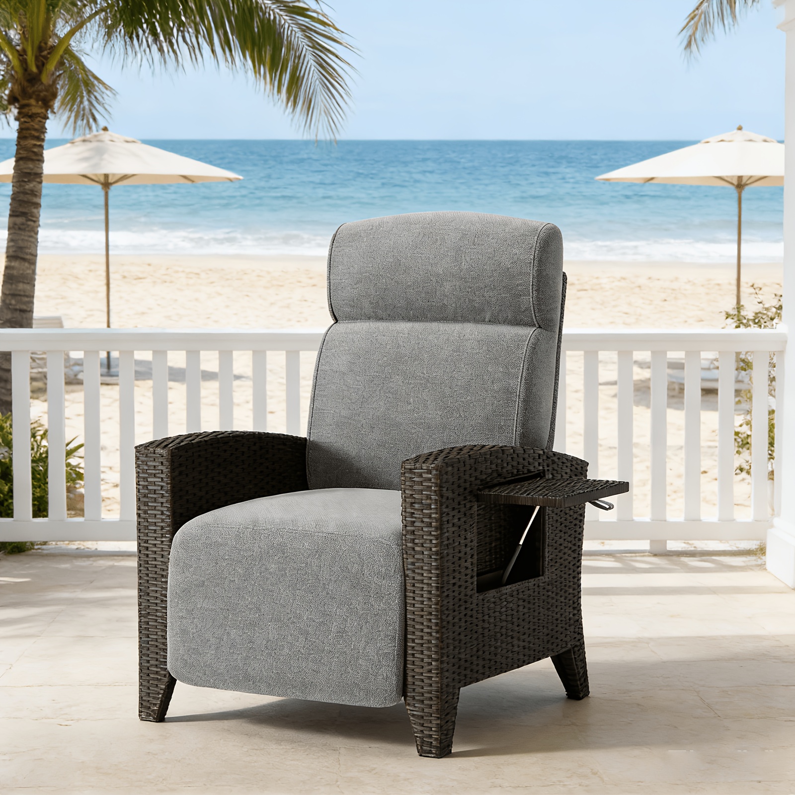 Image of Garden Sofa Set Relaxing Lounger, Ergonomic Relaxing Lounger Rattan Chair, Adjustable Backrest, With Thick Cushion, Suitable For Indoors, Balcony, Garden, Courtyard