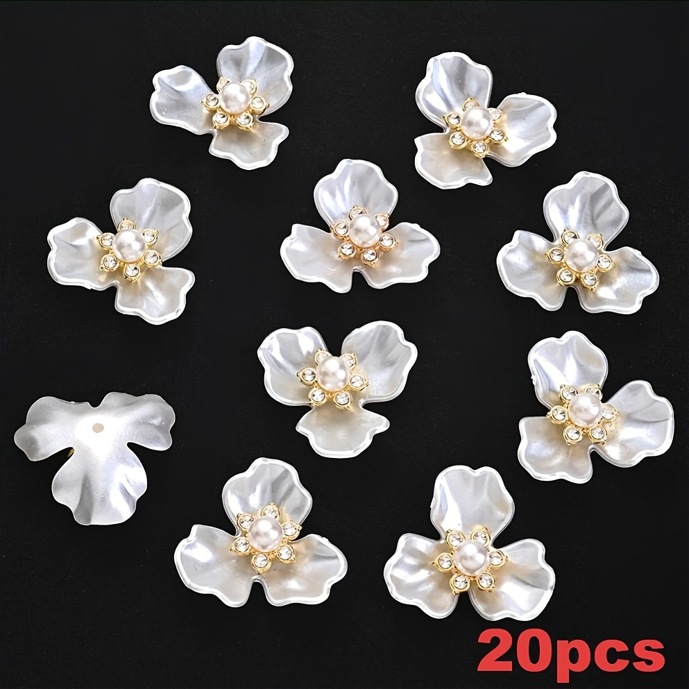 Image of 2d Flat - 20pcs Pearl Beads With Rhinestones, Flat Back, Craft Supplies For Jewelry Making, Hair Additions, And Earrings