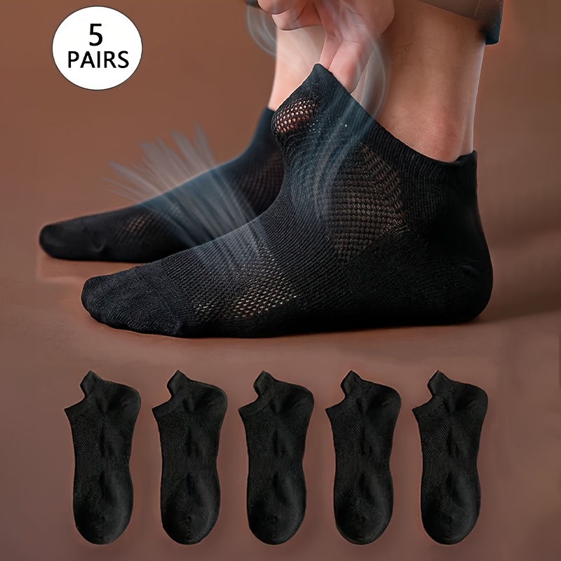 TEMU 5-pair Men's And Women's Black Breathable Ankle Socks With Arch Support, Men's Socks, Durable Socks, Sweat-absorbent And Odor-resistant,