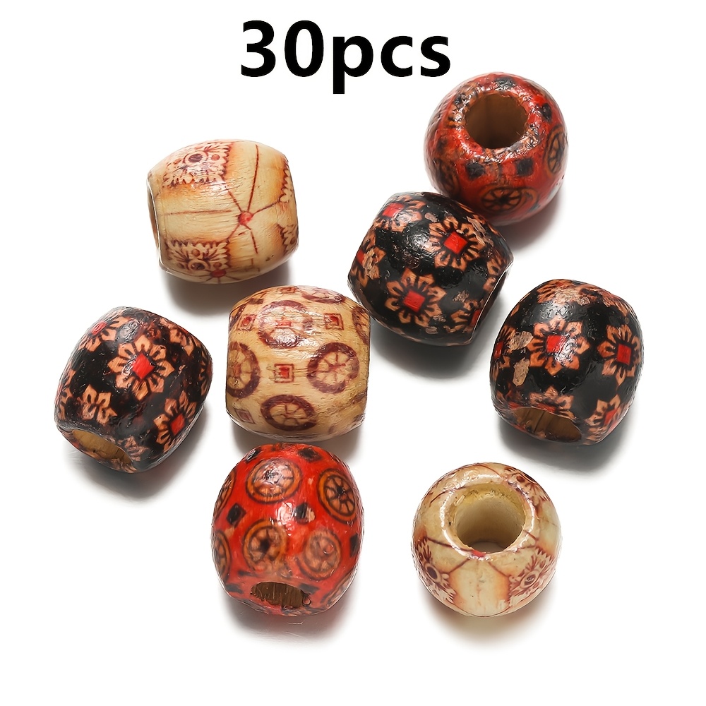 30/50/100pcs Multi-Sized Wooden Painted Drum Beads for DIY