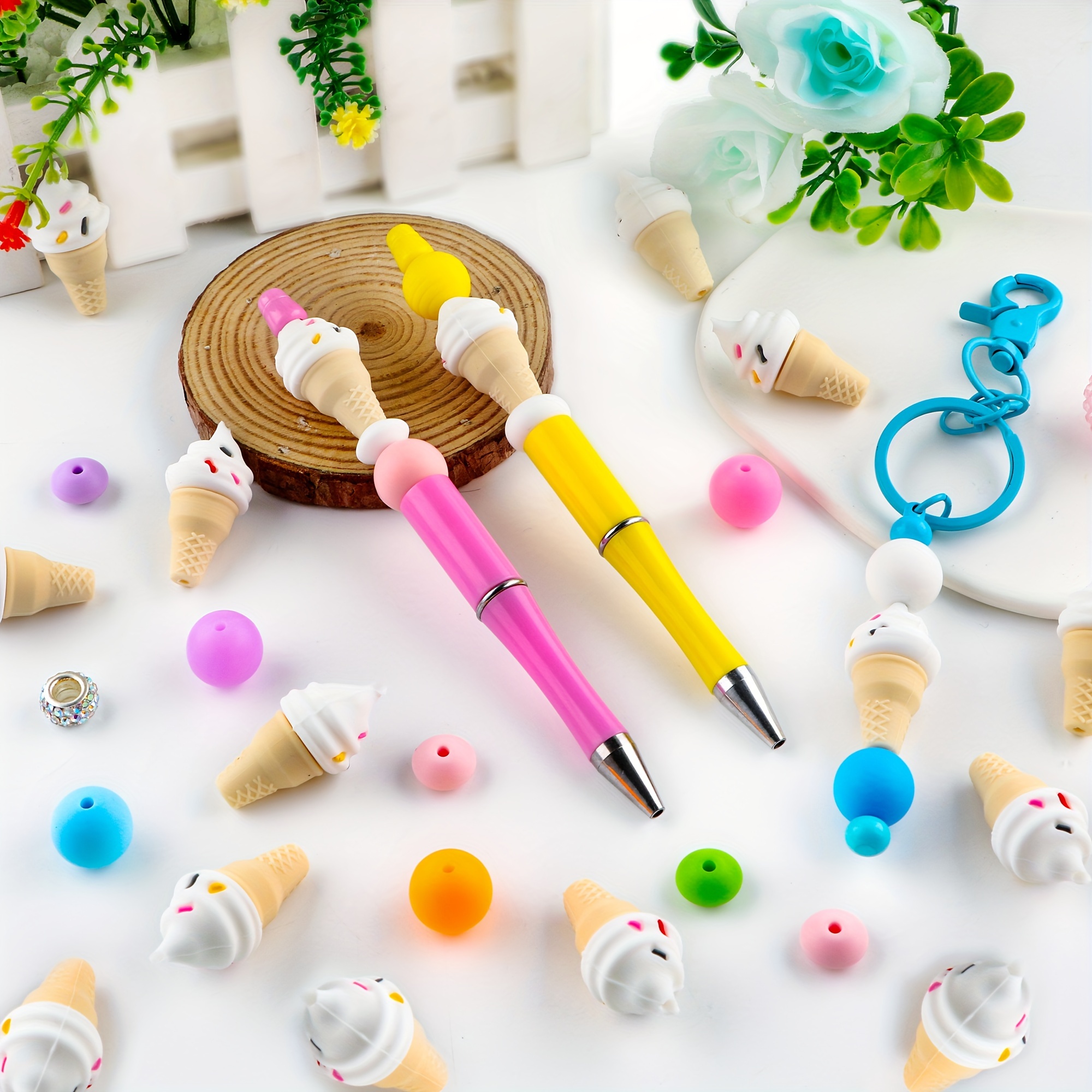 

6 Pcs 3d Ice Cream Silicone Focus Beads - Diy Handmade Bead Pens, Keychain Pendants, And Bag Pendants