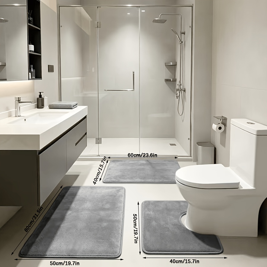 TEMU 3pcs Solid Color Set: Bathroom Mat, Kitchen Rug,, Runner Mat, Comfortable Standing Mat. Suitable For Living Room, Bedroom, Bathroom, Kitchen