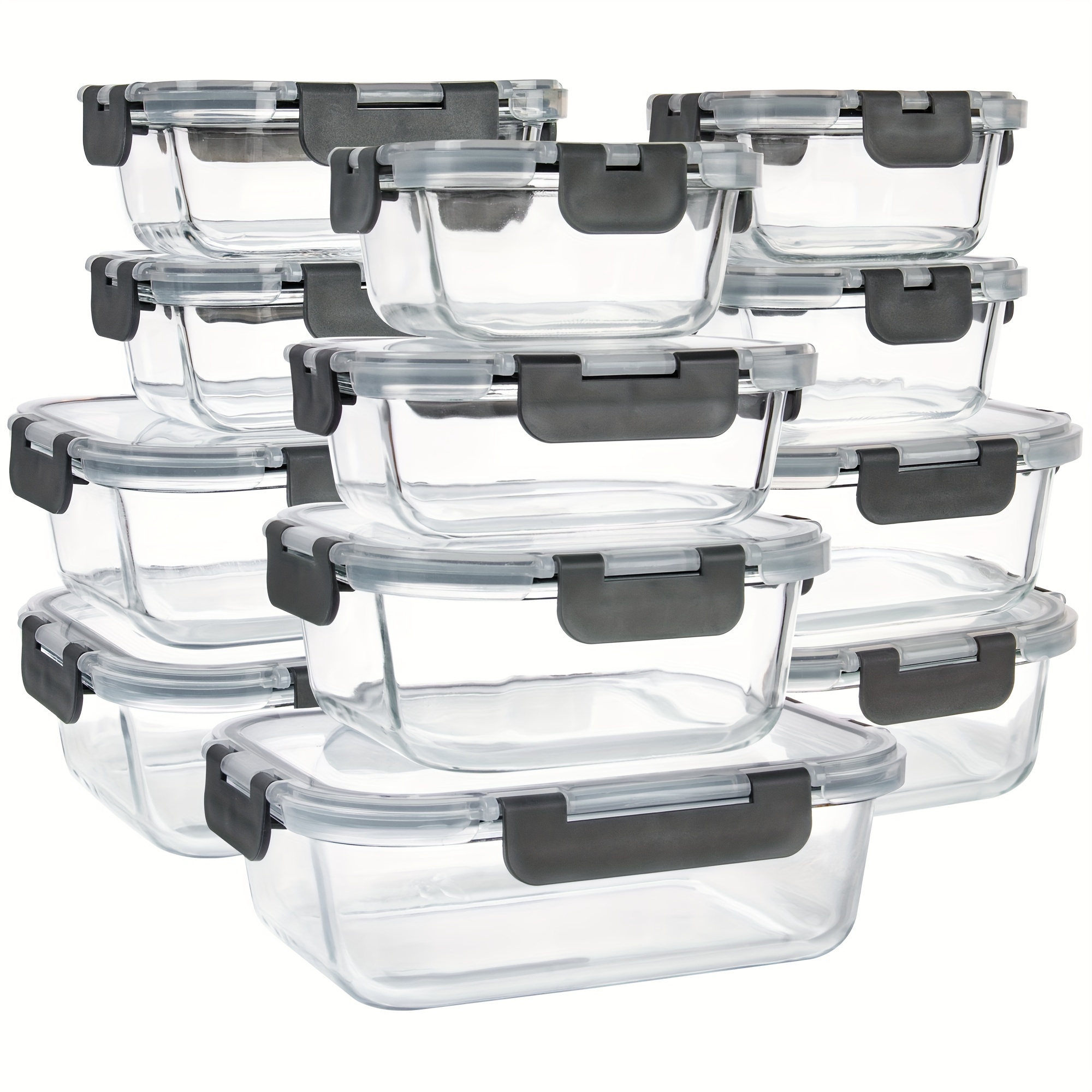 

12-pack Glass Meal Prep Containers With Clip-on Lids, Airtight Glass Food Storage Containers, Glass Lunch Bento Boxes