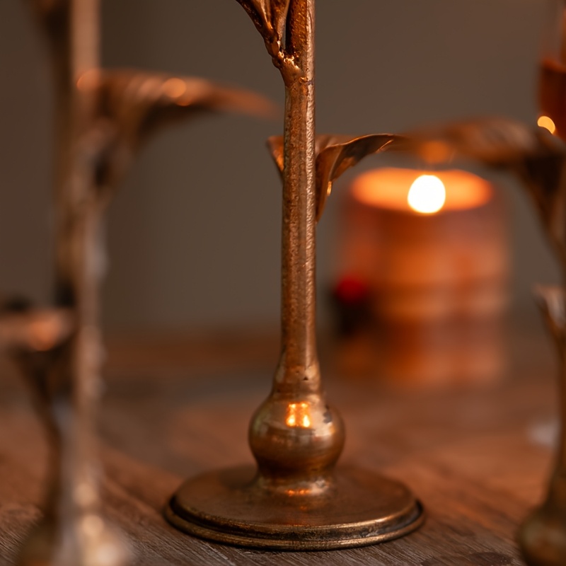 Set of 3 Vintage French Rustic Metal Candle Holders, Decorative Antique Rose Design Candlesticks, for Tabletop Decor, Christmas and Wedding Decorations