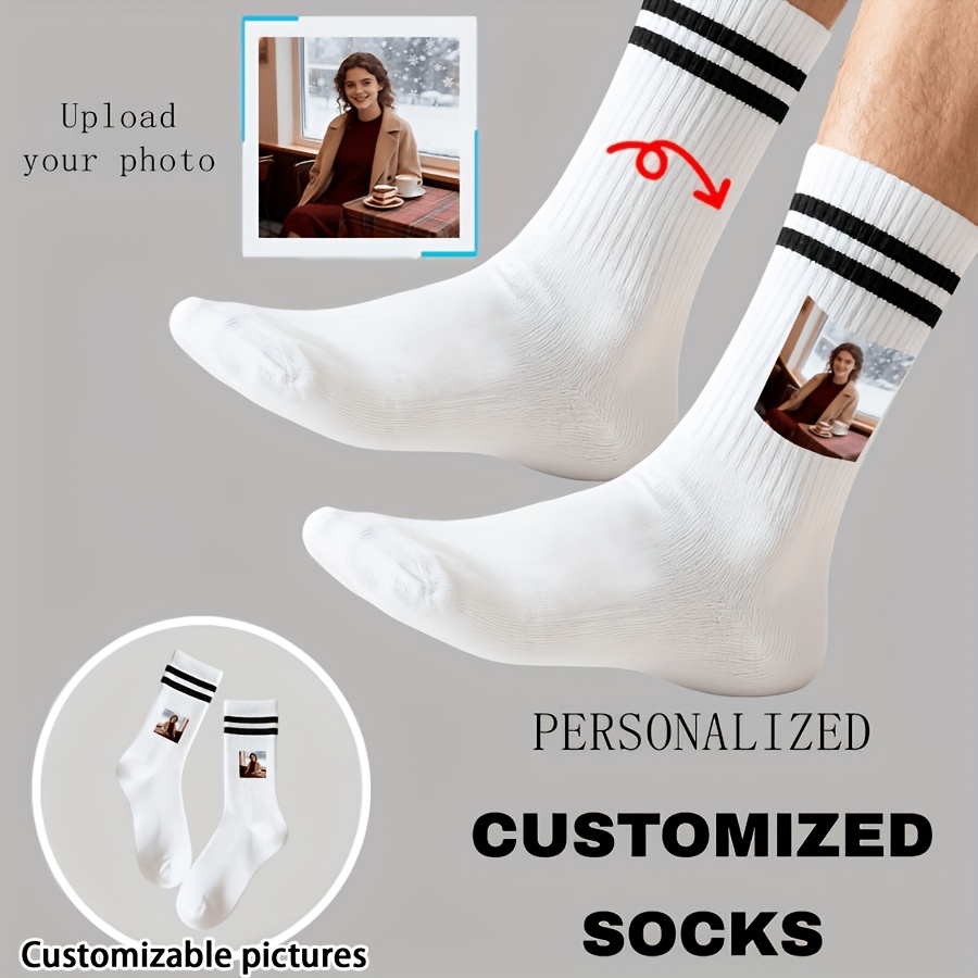 [customizable] Custom Face Pattern Socks, Personalized Fun Socks, Unisex For , Creative Diy Print Gift Short Socks, Suitable For Birthday Gifts, Promotional Items And Themed Events