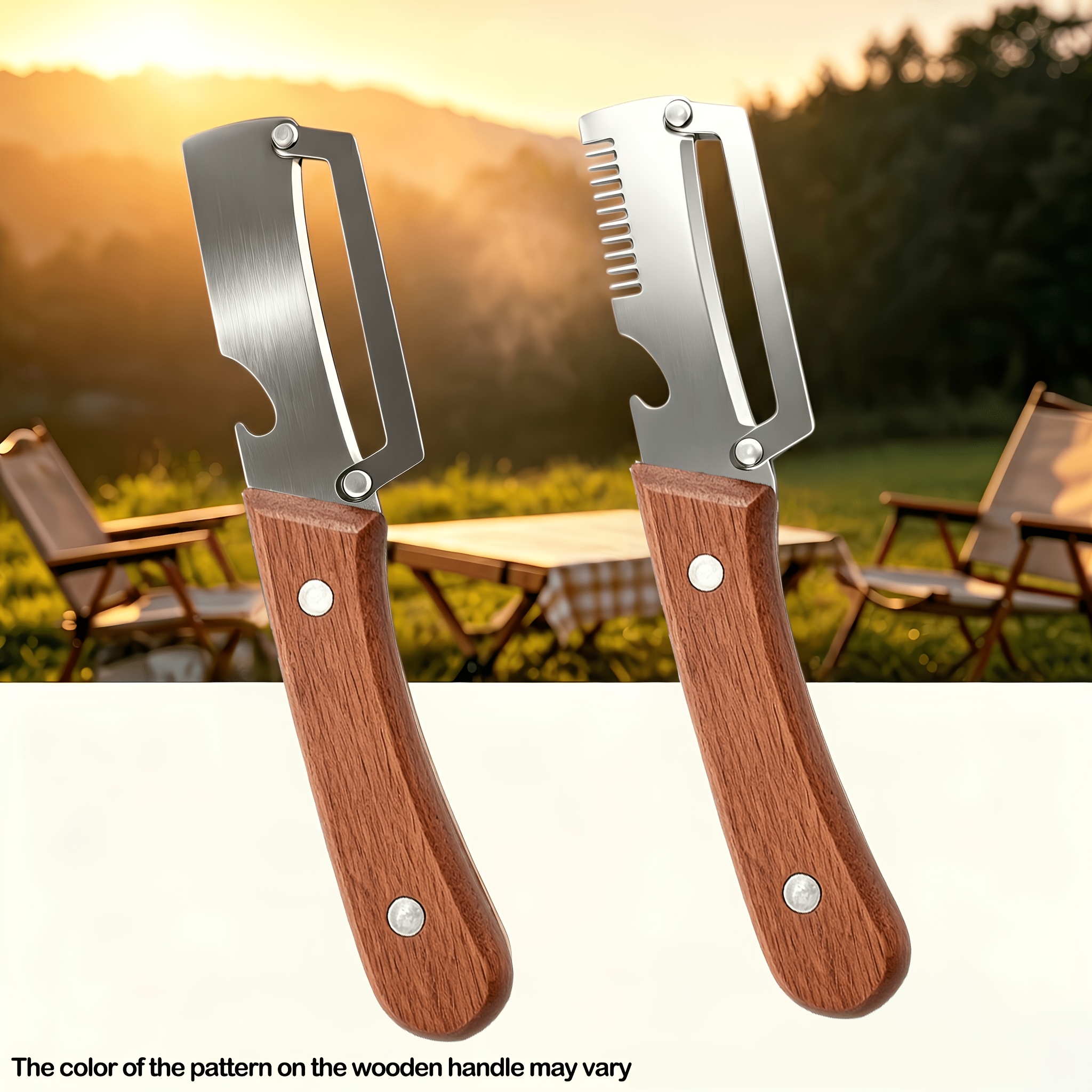 2pcs Set Of Multifunctional Vegetable Peelers, With Bottle Opener And Wooden Handle, 3-in-1 And 2-in-1 Stainless Steel Kitchen Tools, Suitable For Fruits, Potatoes, Pumpkins