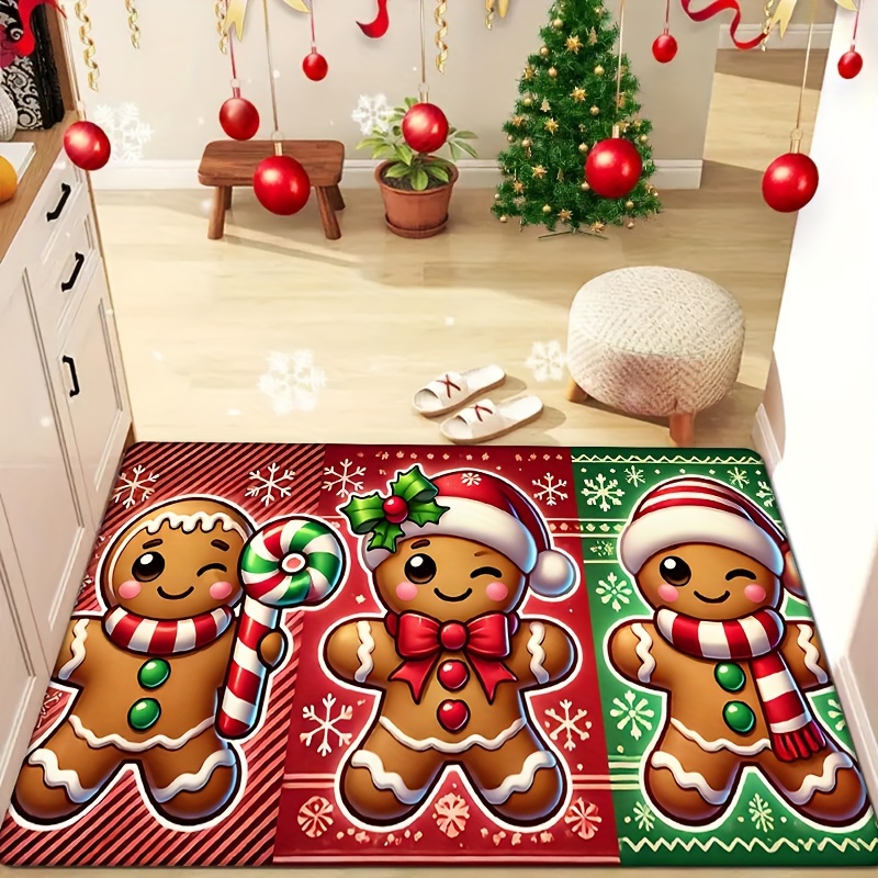 

Christmas Gingerbread Man Printed Doormat, 1pc Flannel Material, 1.2cm Thick, Non-slip, Fade Resistant, Machine Washable, Low Pile, For Living Room, Bedroom, Kitchen, Laundry Room, Festive Home Decor