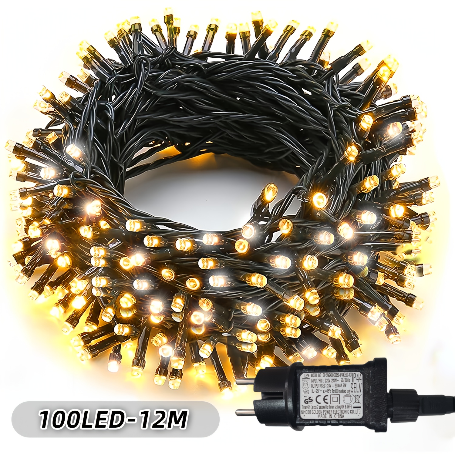 Image of 1pack Outdoor Christmas Light String, 300/200/100 Led Garden Fairy Lights, 12 , Plug Power Supply, Suitable For Indoor And Outdoor, Terrace, Courtyard, Tree, Garden, Party, Christmas Decoration