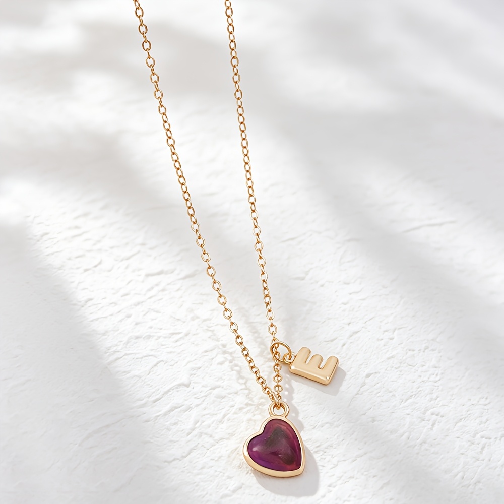 TEMU 1pc Qpeach Temperature-sensitive Color-changing Heart Pendant Necklace Suitable For Girls, Adjustable Clasp & Box Chain With Thermochromic Bff -