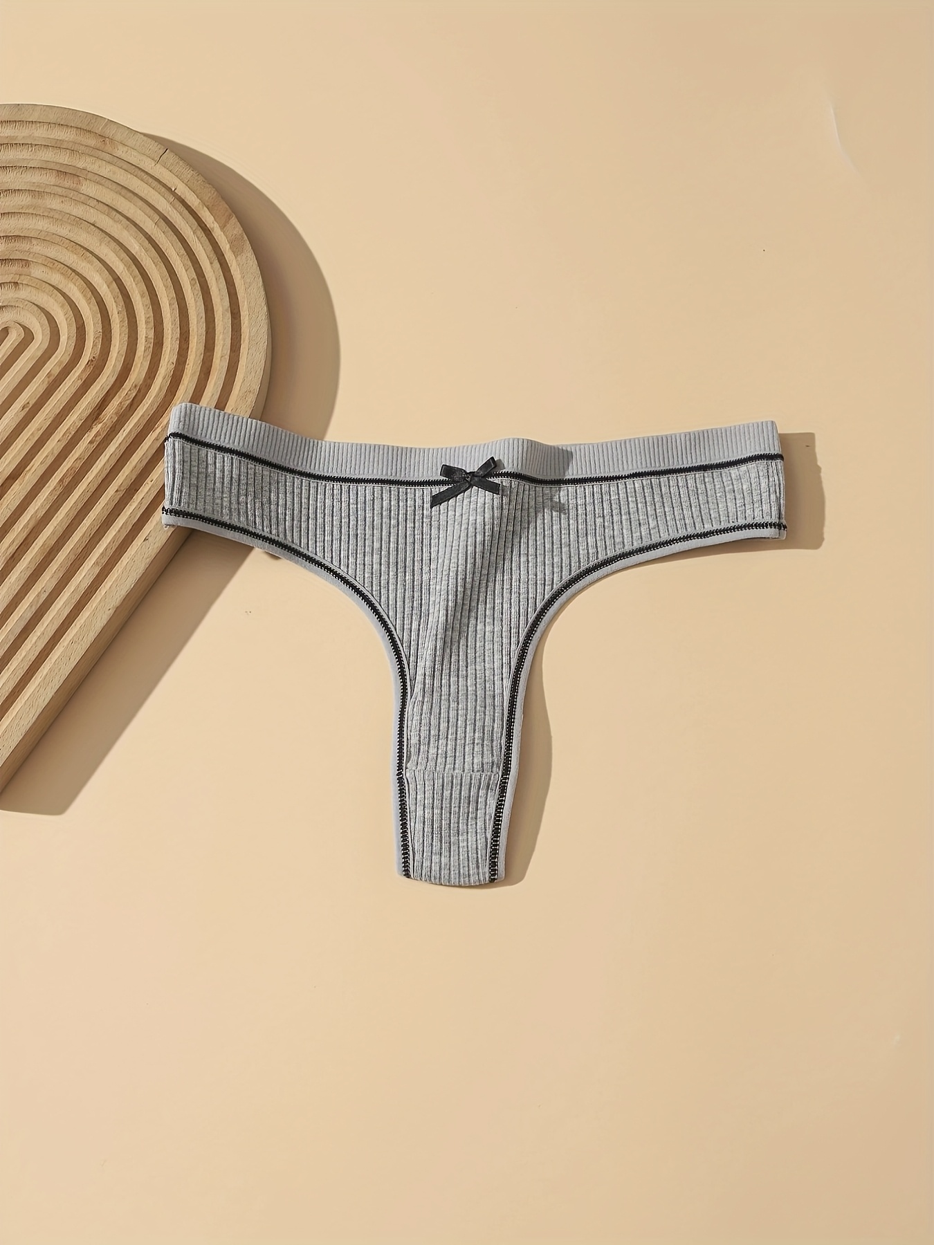 4 stuks dames japanse   schattige strikje geribbelde string slipjes,   elegante driehoekige t-vormige comfortabele ondergoed Productgegevens 1