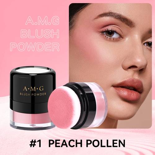 mushroom head blush powder with a built in mushroom head powder puff and a makeup of the your charm anywhere applies without clumping or streaking in four shades