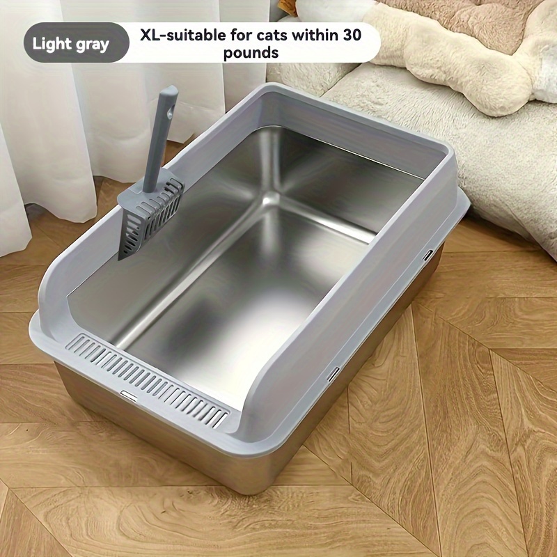 Extra Large Stainless Steel Cat Litter Box With Lid - Xl Enclosed Metal Tray For Large Cats, High Rim And , Leak-proof Design, Easy To Litter Box Self-cleaning Cat Litter Box With Free Cat