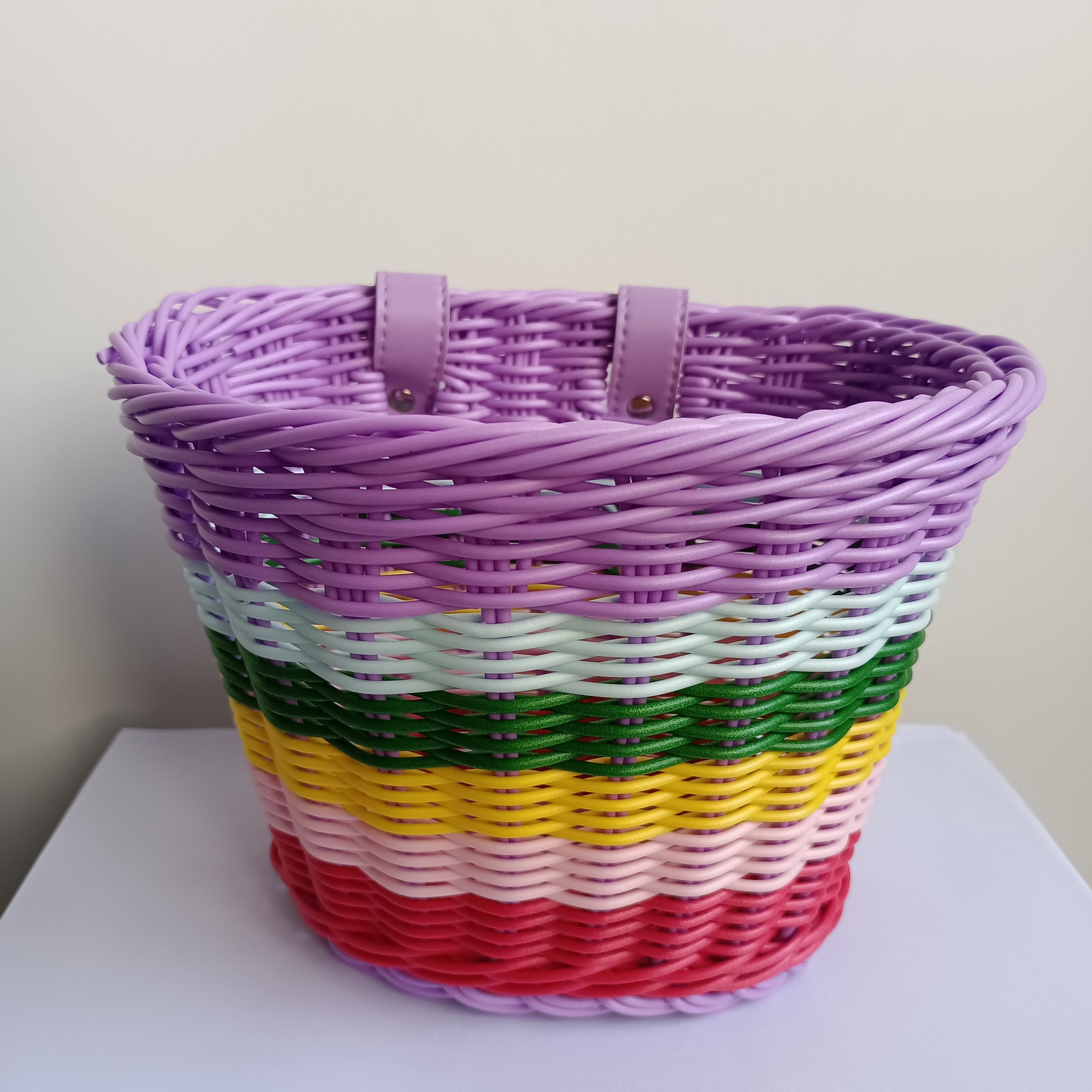 

1pc Waterproof Colorful Rattan Bicycle Basket, Waterproof Artificial Rattan Car Basket, Rattan Storage Basket, Outdoor Riding Supplies