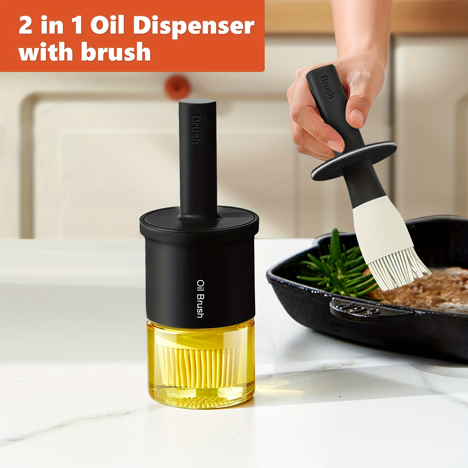 1pc Oil Dispenser With Brush For Baking Kitchen, Cooking Brush, Oil Bottles Made Of Glass, Oil Dispenser With Pastry Brush For Cooking, Bbq, Vinegar, Sauces, Grilling
