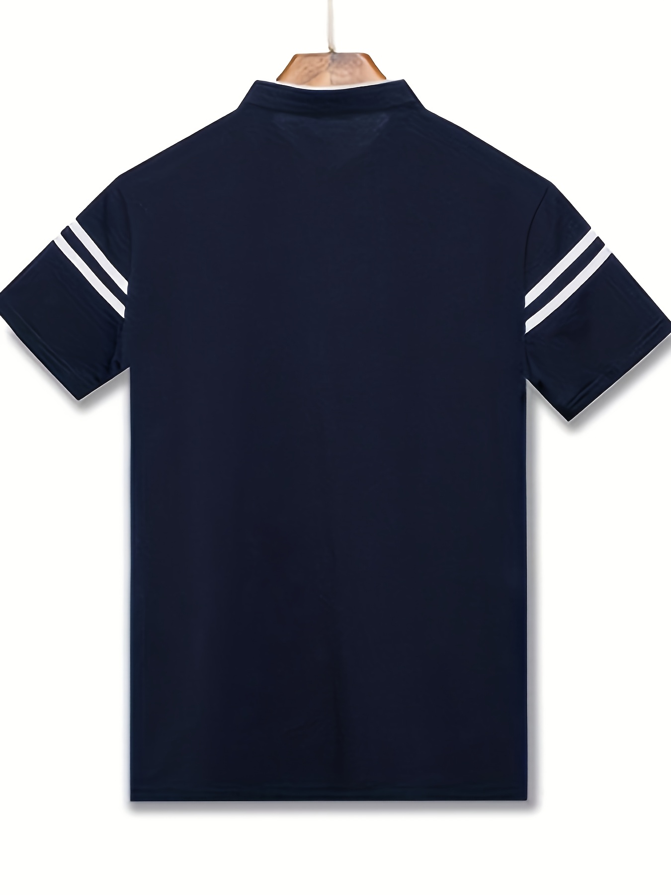 Summer Men's T-Shirt, Solid Color Stand Collar Striped Short Sleeve Shirt, Suitable for Sports, Outdoor, Casual