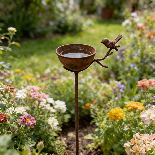 1pc vintage distressed rust water feeder garden decor plug in ornament yard gardening metal bird bath