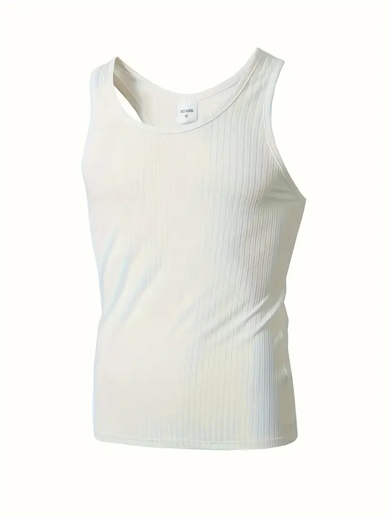 mens solid pattern knit crew neck tank top comfy sports vest for men casual and chic tops for summer fitness workout and running wear details 2