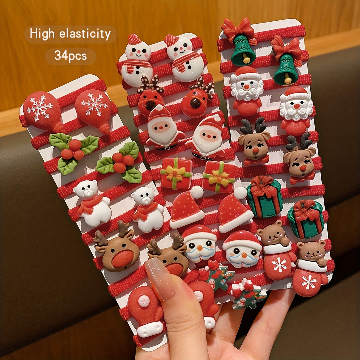 

34 Christmas Cartoon Cute Rubber Bands Santa Claus And Snowman Hair Rings Suitable For Christmas Use