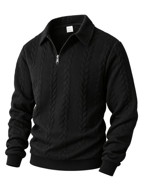 2pcs minimalist style solid color cable knit long sleeve sweatshirt with quarter zipper and lapel outdoor sports sweatshirt hiking sweatshirt autumn winter essentials