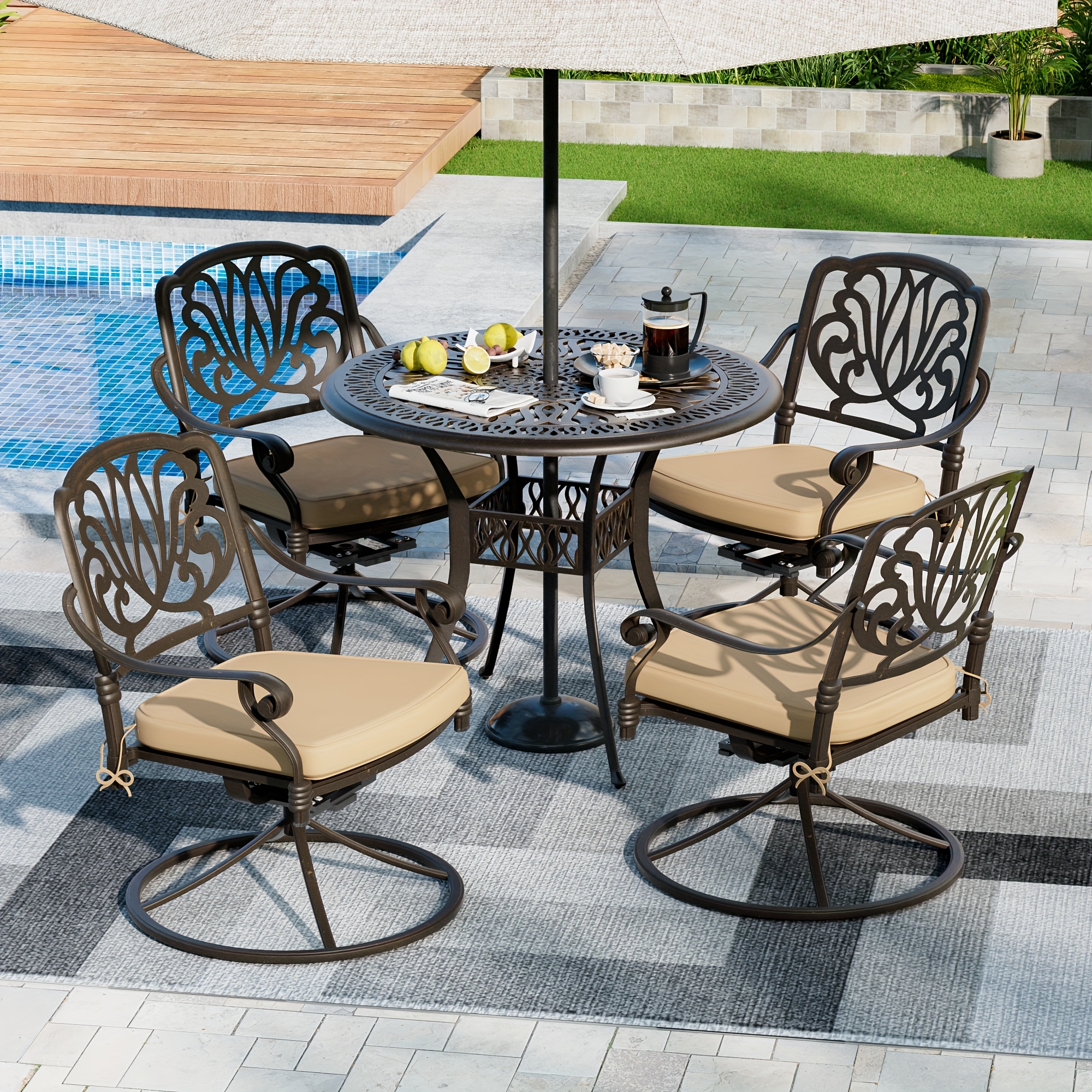 5pcs heavy duty cast aluminum outdoor dining set round table Temu