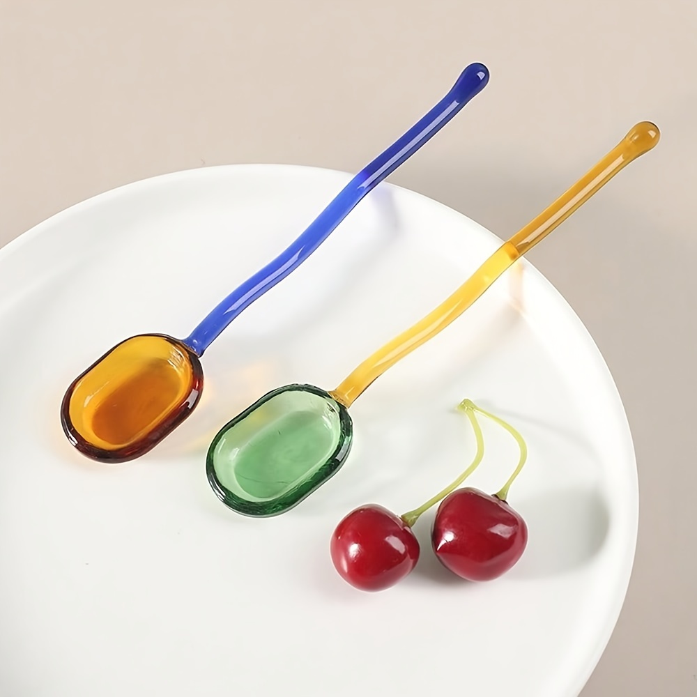 

1pc Handcrafted Glass , , High-temperature Resistant, Long Handle Stirring Spoon For Coffee And Dessert