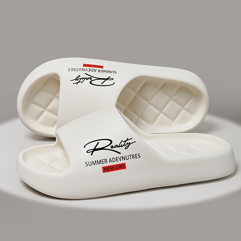 TEMU Stylish Letter-printed Slippers In A , Fashionable Solid Color Eva Summer Sandals, Versatile Outdoor Casual Footwear Suitable For Beach And Home