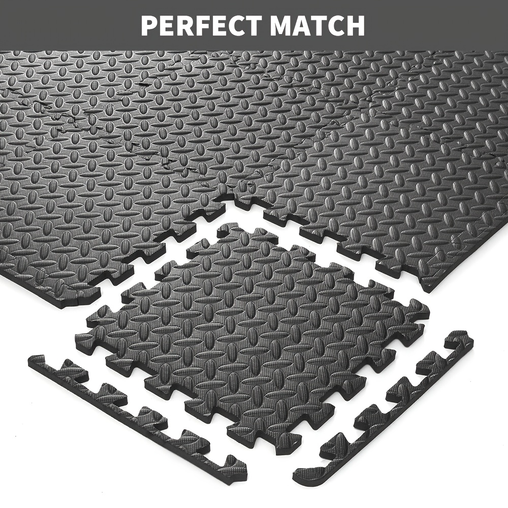 TEMU 12pcs Gym Floor Mat Set, Gray And Black Foam Exercise Mats, Interlocking Puzzle Eva Tiles, Non-slip Rubber Mats For Home Workouts
