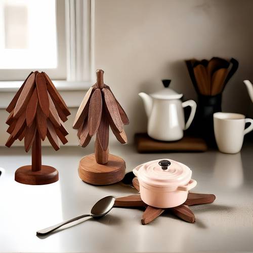 wooden trivet tree shaped trivet cutlery mat set 4 wooden trivet mats 1 bracket used as decorative trivet foldable kitchen wooden trivet suitable for es pots bowls teapots hot pot racks