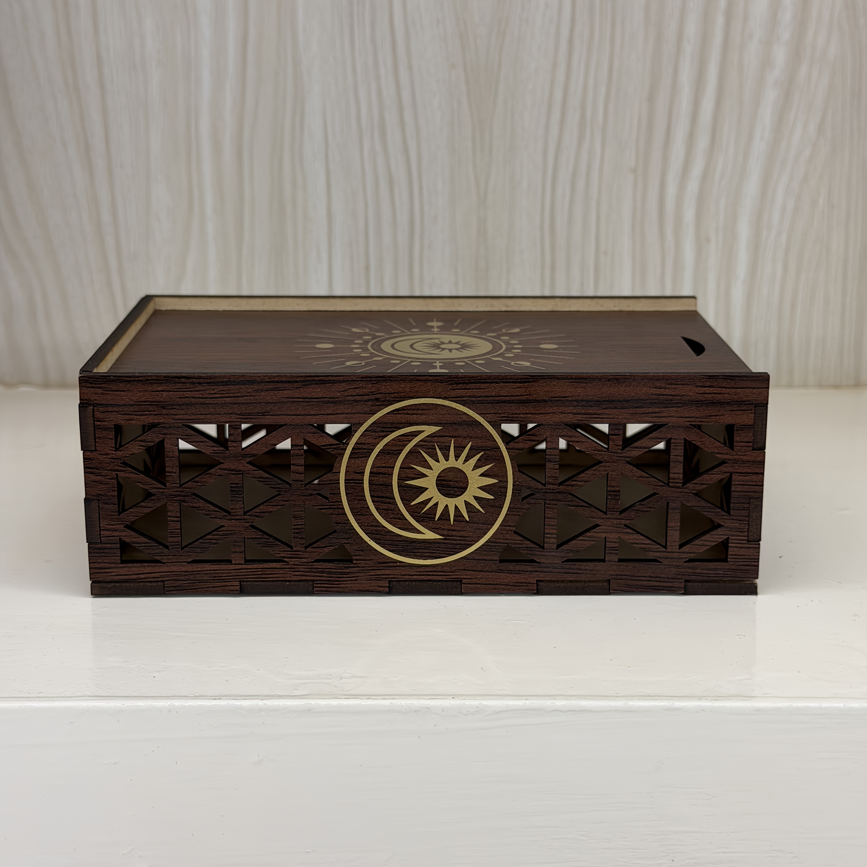 Star Sun Totem Wooden Storage Box, Retro Design