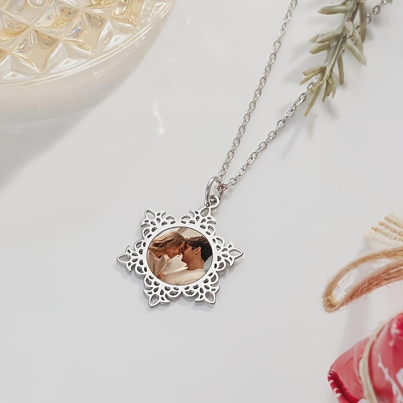 Personalized Photo Snowflake Pendant Necklace, 18K Gold Plated