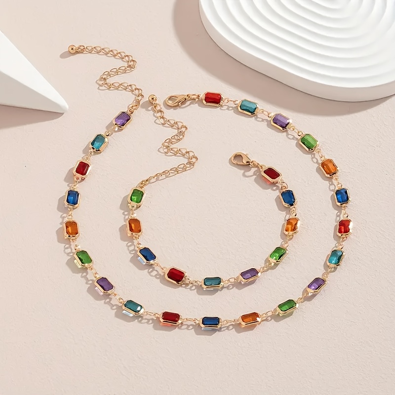 TEMU A Set Of 2pcs Featuring A Luxurious And Elegant Golden Stainless Steel Bracelet And Necklace With Large Synthetic Zirconia Stones For Women