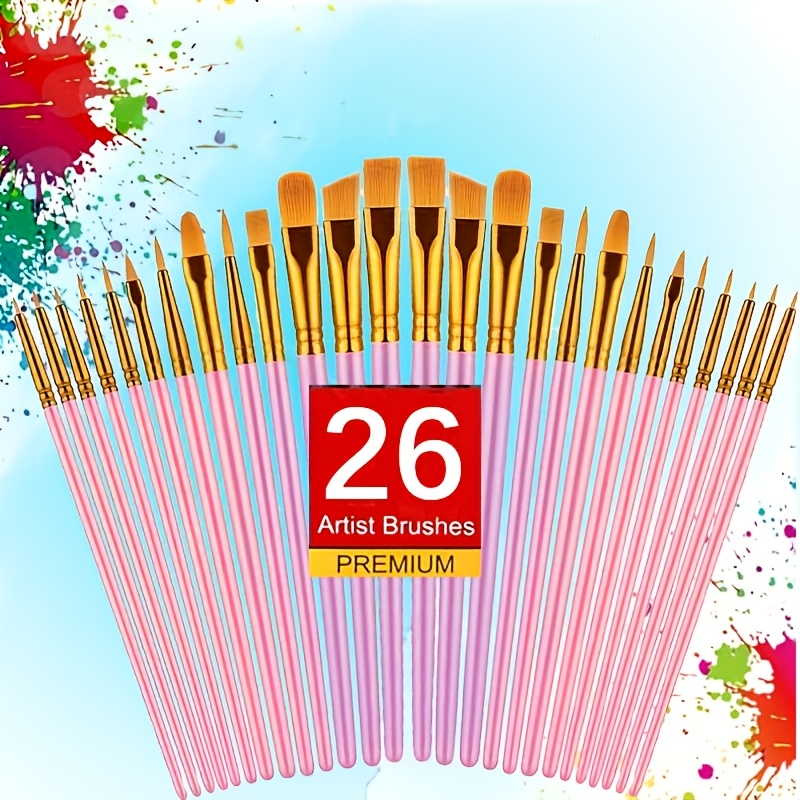 TEMU 26 Pezzi Set di Pennelli Professionali per - Penne in Nylon, Ideali per Pittura ad Olio e - per Maestri e Principianti - 7 Colori Disponibili