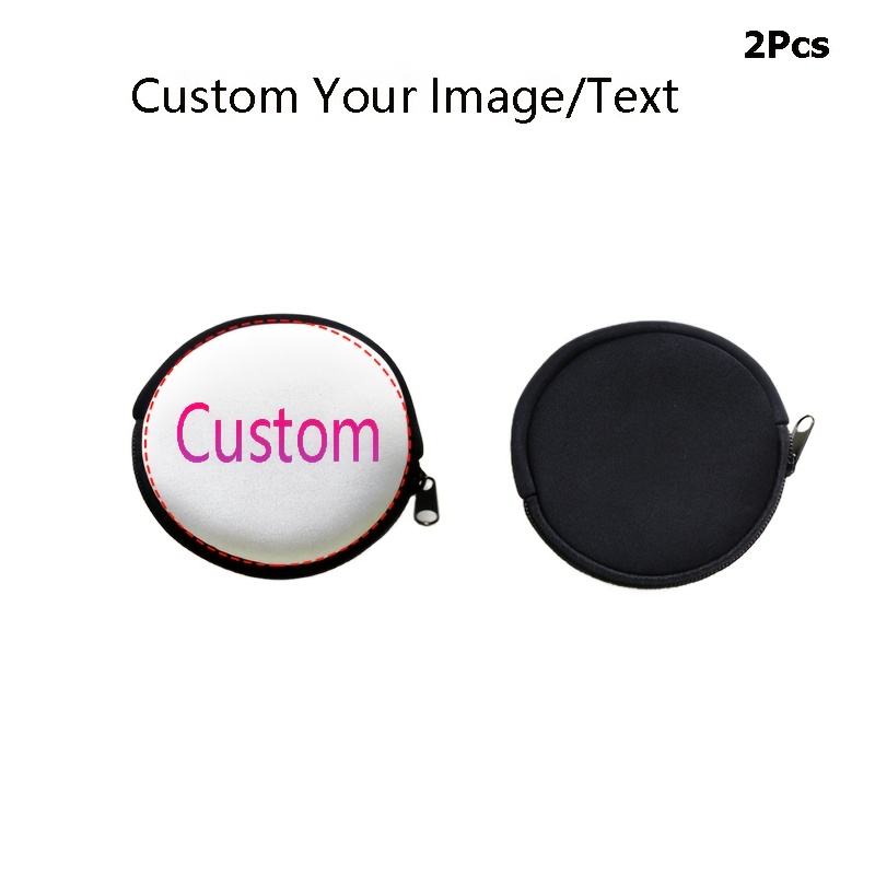 TEMU 2pcs Porte-monnaie Rond Personnalisé à Pression Chaude, Sac à Clés Monnaie Impression Simple Face, Sac à Monnaie Femme, Photo Texte Personnalisé