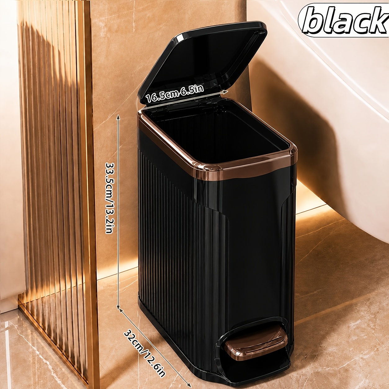 TEMU Poubelle de salle de bain étroite à couvercle double ouvrant avec pédale - Poubelle de surface de luxe léger avec anneau de pression , poubelle