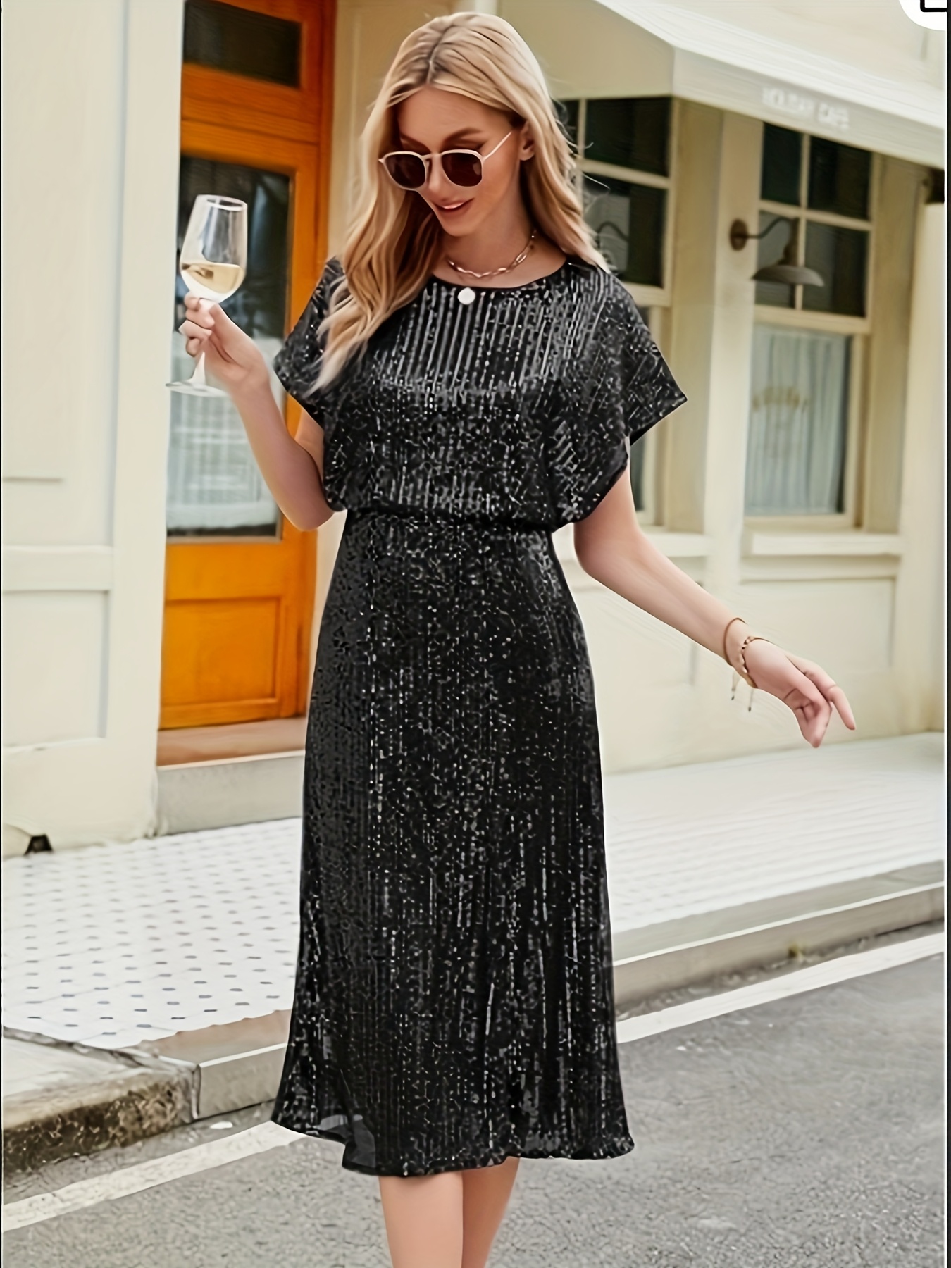 slim fit dress slacks Sequin Belted Shirt Dress 10 main image 0