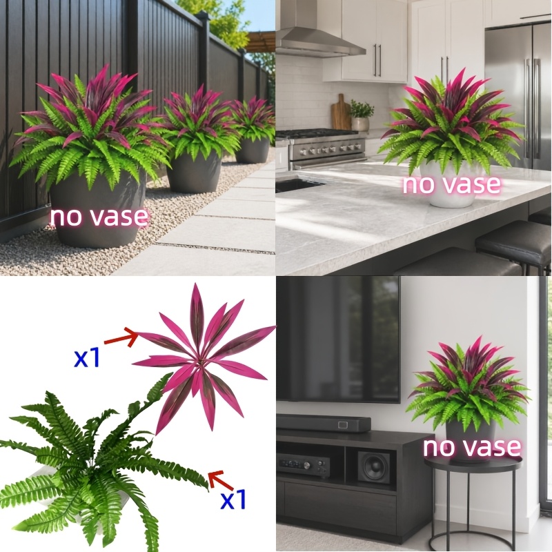 Image of 2pcs - Red Cloud Roll Chiffon Large Premium Purple Green Boston Fern Artificial Flowers, Theme, Festive Faux Flowers, Suitable For Garden, Wedding, Photography, Housewarming Celebration
