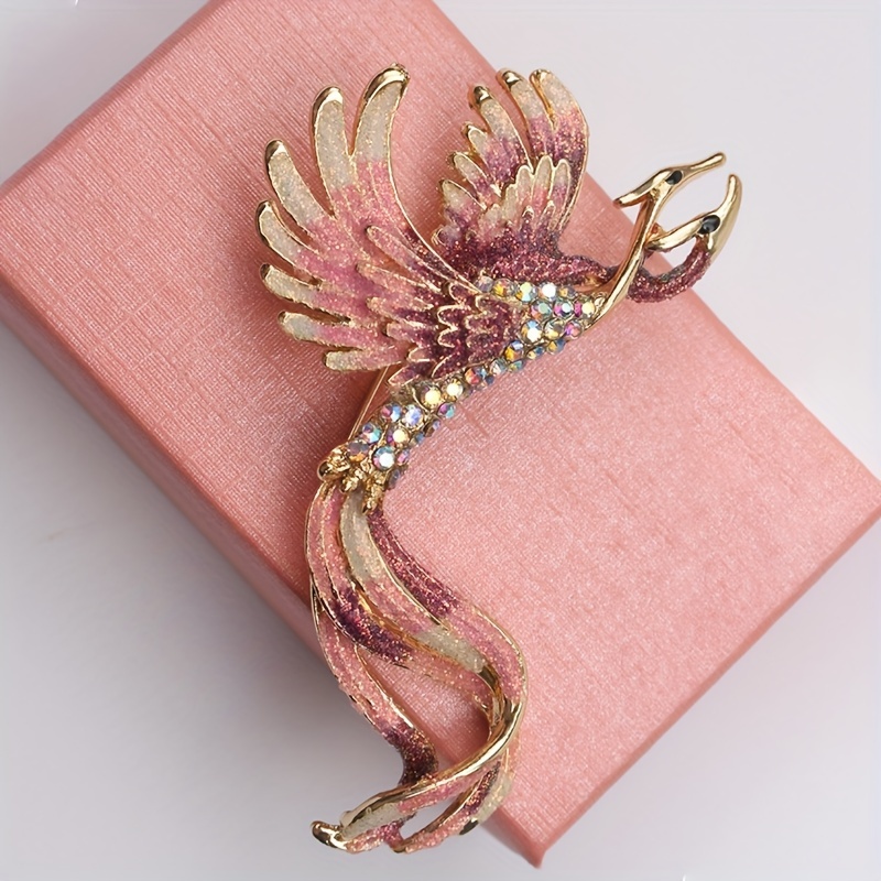 

Enamel Phoenix Brooch Pin With Rhinestones, Vintage Style Luxurious Women's Suit Accessory