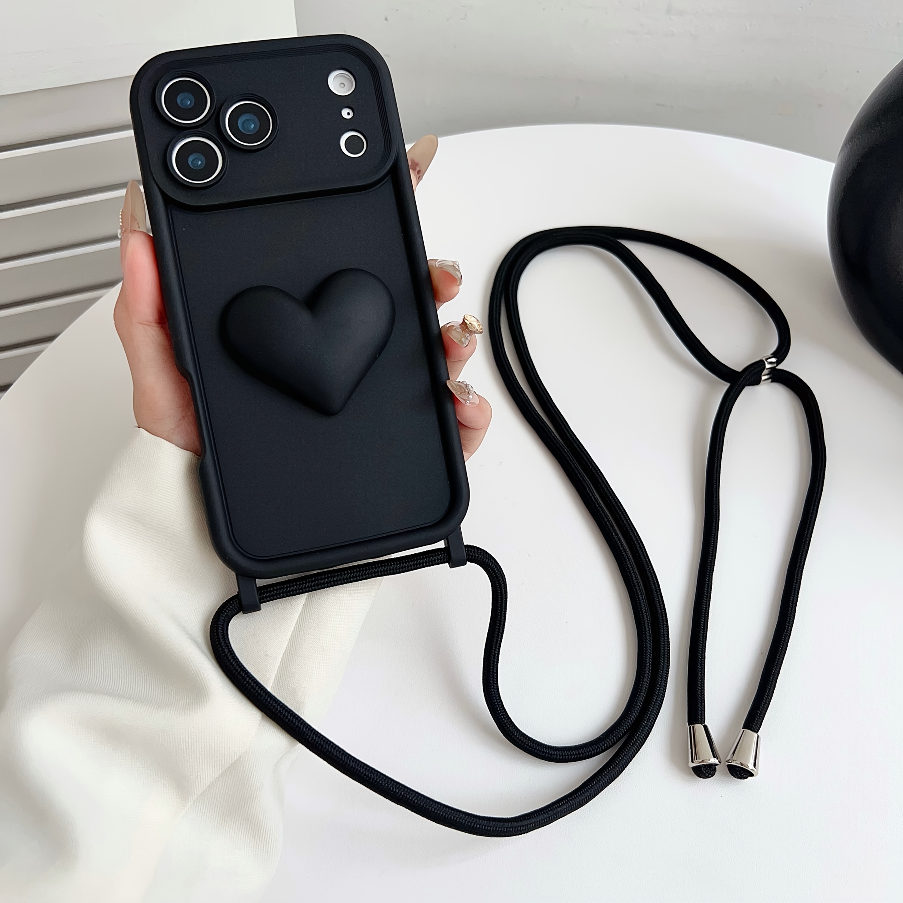 TEMU Phone Case - 3d Love Heart   Easy Lanyard Case Suitable For Iphone