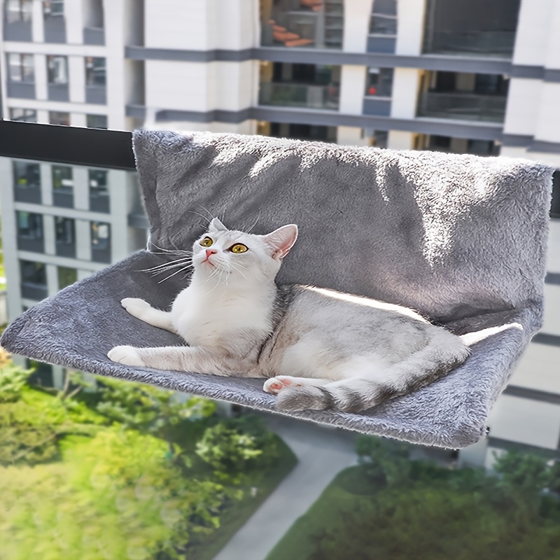 

Cozy Gray Lamb Velvet Cat Hammock With Detachable & Washable Design, Foldable Metal Frame For Winter , L-shaped Hanging Cat Bed For Indoor/outdoor Use