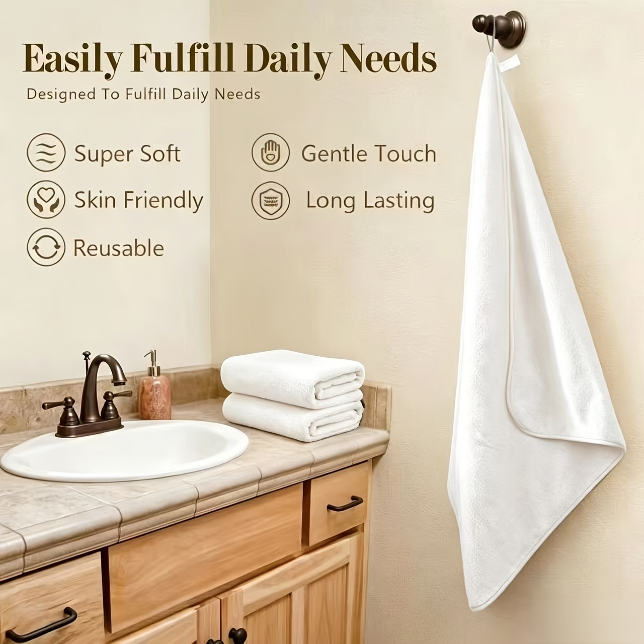 TEMU 2pcs Set Of Solid Towels, Made Of Soft And Comfortable Microfiber Material, In Multiple Colors, Absorbent, Suitable For Showers, Hotels, And