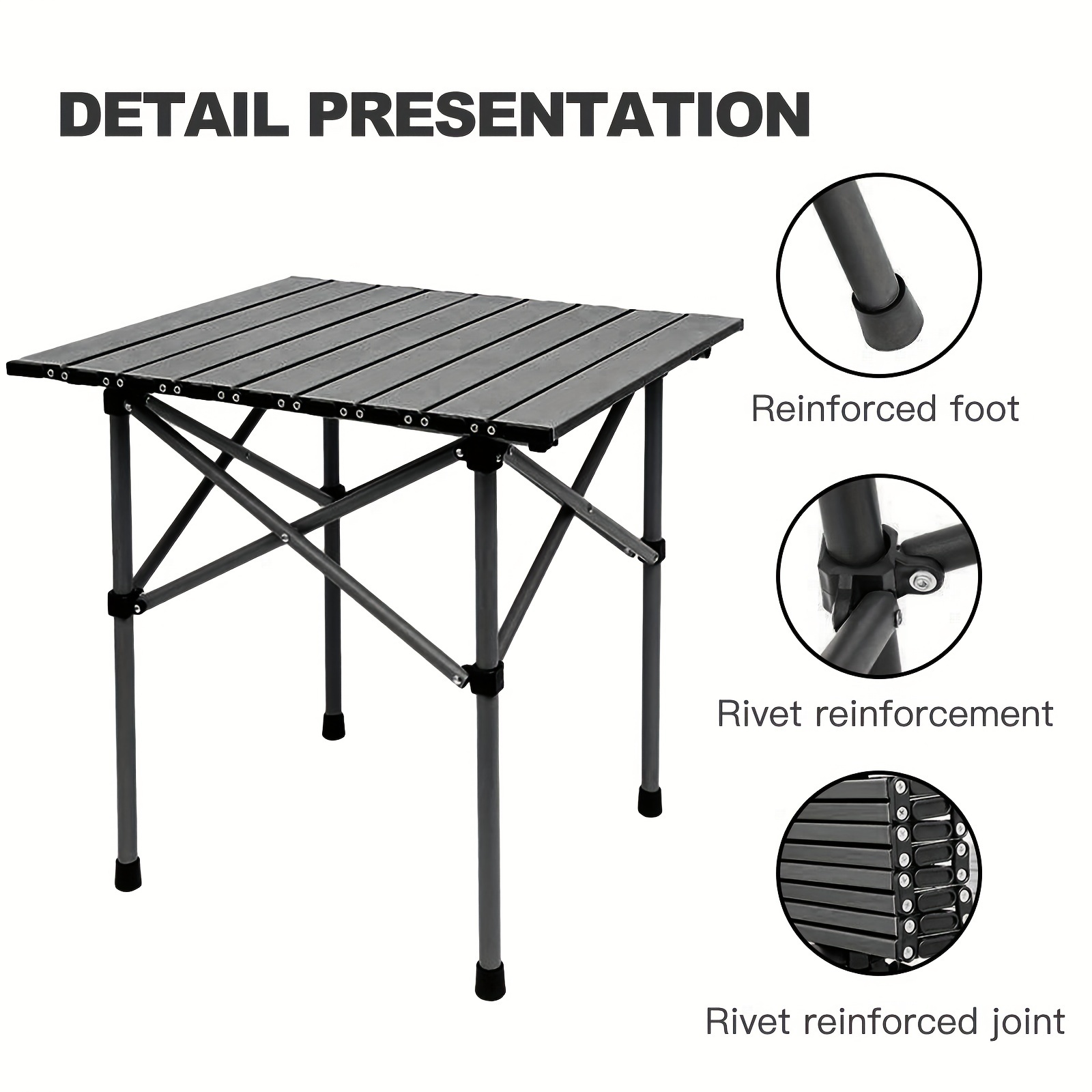 compact camping table folding camp side table portable roll up aluminum table with carry bag lightweight foldable   table for indoor outdoor picnic backyard bbq details 4