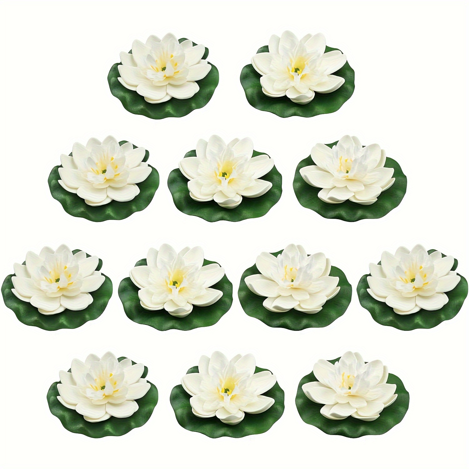 Image of 12pcs Floating Foam Lotus Flowers With Lily Pads, Artificial Ornaments For Pool Aquarium Water Decoration, White