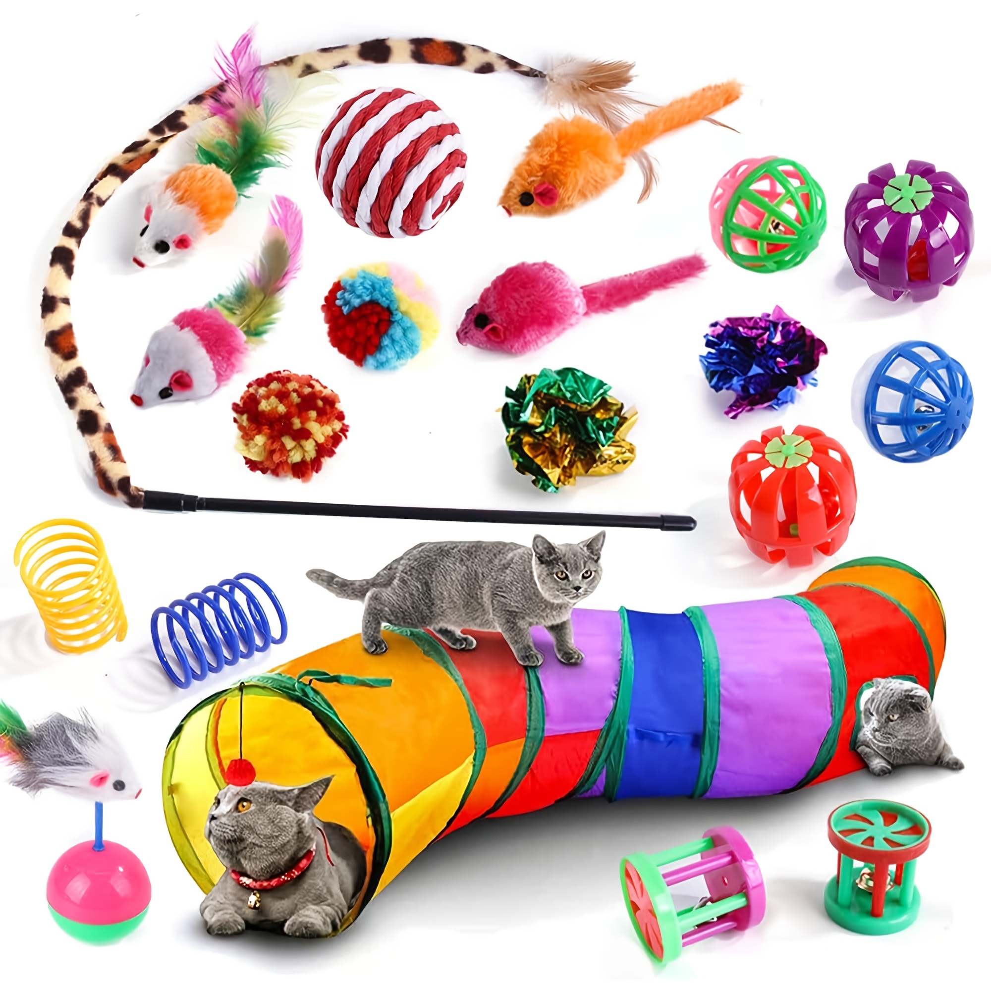 

20pcs Cat Toys Kitten Toy Set Folding Camouflage Cat Tunnel Indoor Interactive Pet Toys Feather Toy Colourful Mouse Plush Ball Toy Kit Kitten Puppy()