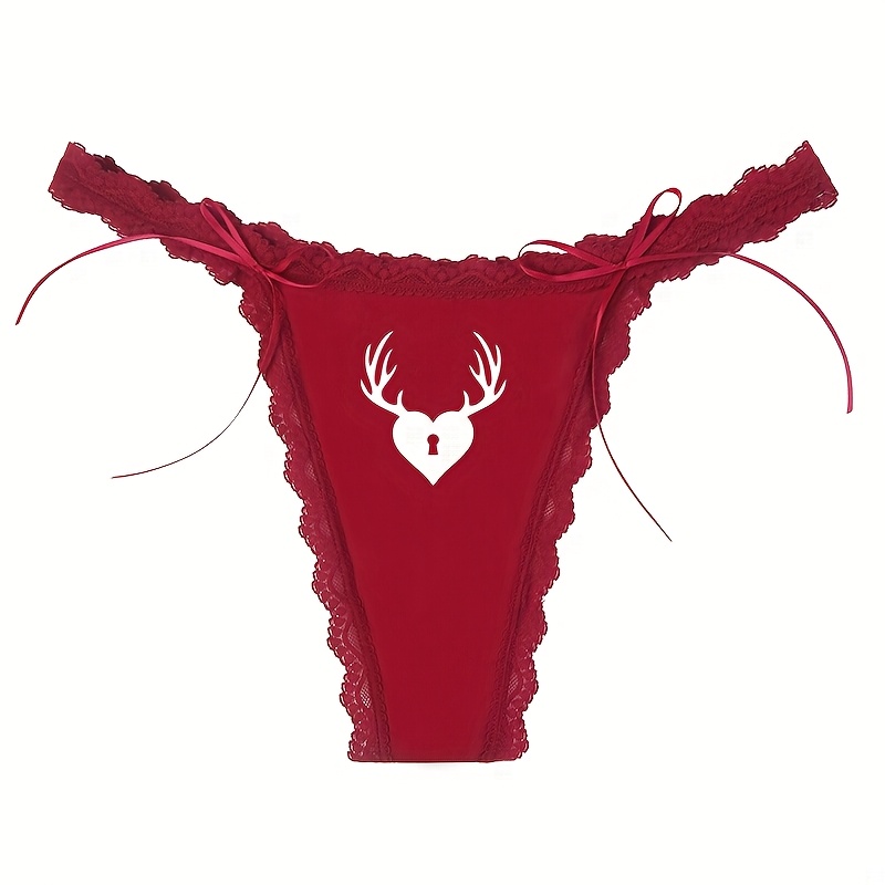 Antler Sexy Bow Lace Thongs for Women Cute Underwear Low Waist Thong Ladies Underpanties Women Wife Girlfriend Gifts